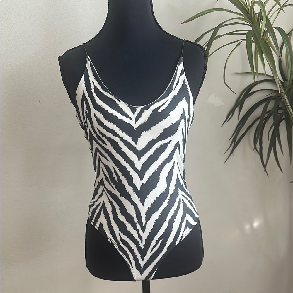 Zebra Print Women's Top bodysuit deep v xs spaghetti strap